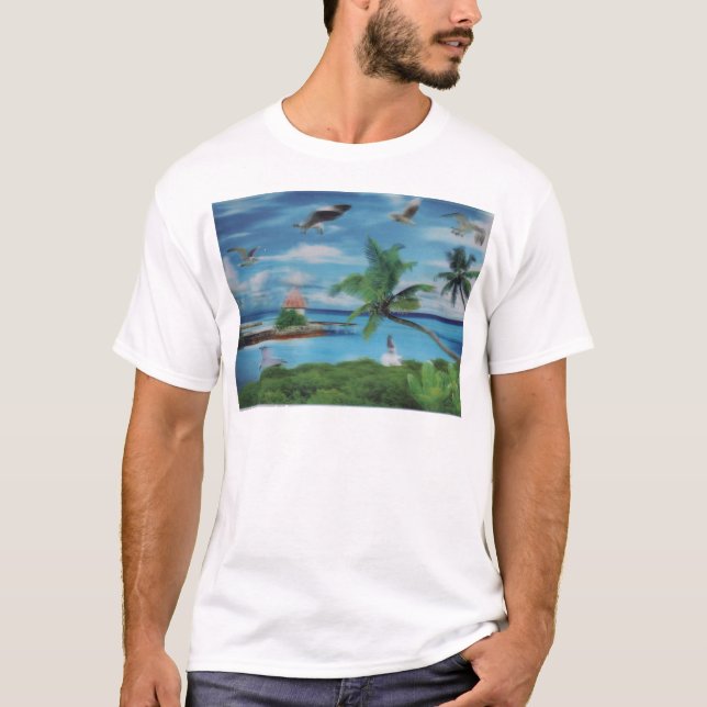 Tropical Beach Scene Art Print T-Shirt (Front)