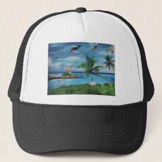 Tropical Beach Scene Art Print Trucker Hat