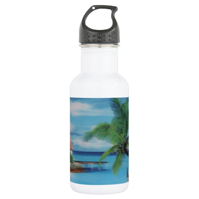 Tropical Beach Scene Art Print Water Bottle (Front)