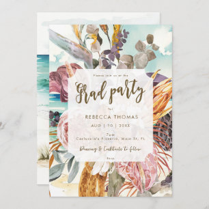 tropical beach scene graduation party invitation