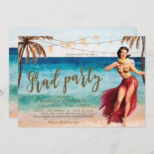 tropical beach scene graduation party invitation