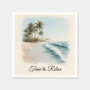 Tropical Beach Scene in a Watercolor Style Napkins