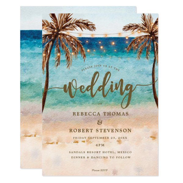 256020514106455254 tropical beach scene modern wedding invitation