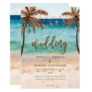 tropical beach scene modern wedding invitation
