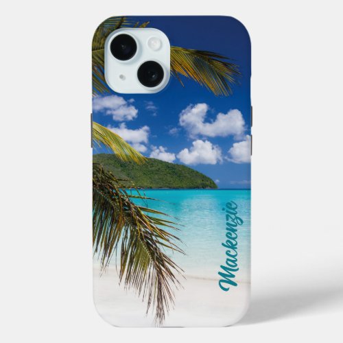 Tropical Beach Scene Name iPhone 15 Case