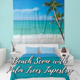 Tropical Beach Scene Palm Trees Backdrop