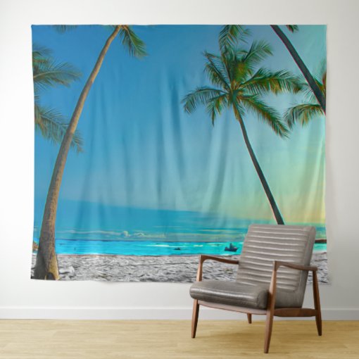 Tropical Beach Scene Palm Trees Hawaii Tapestry | Zazzle