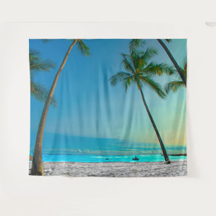Tropical Beach Scene Palm Trees Hawaii Tapestry