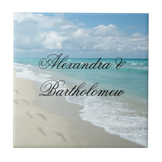 Tropical Beach Scene Personalized Keepsake Ceramic Tile (Front)