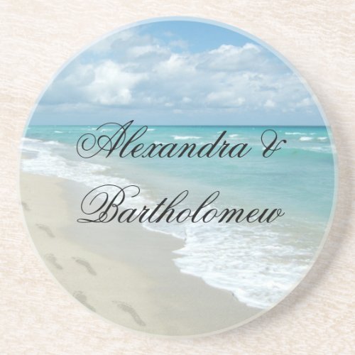 Tropical Beach Scene Personalized Keepsake Coaster