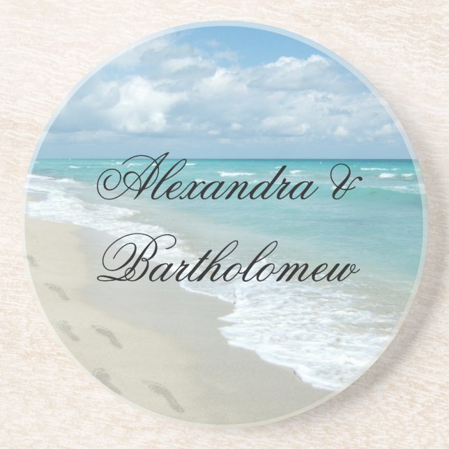 Tropical Beach Scene Personalized Keepsake Coaster (Front)