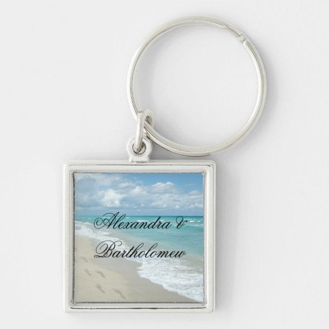 Tropical Beach Scene Personalized Keepsake Keychain (Front)