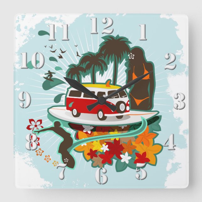 Tropical Beach Scene Square Wall Clock (Front)