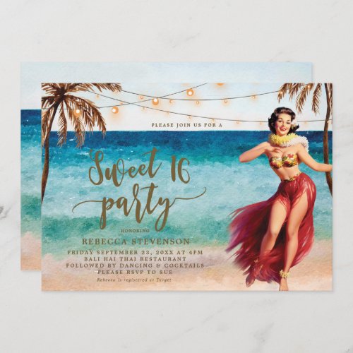 tropical beach scene sweet 16 party invitation