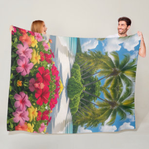 Tropical Beach Scene Throw Blanket