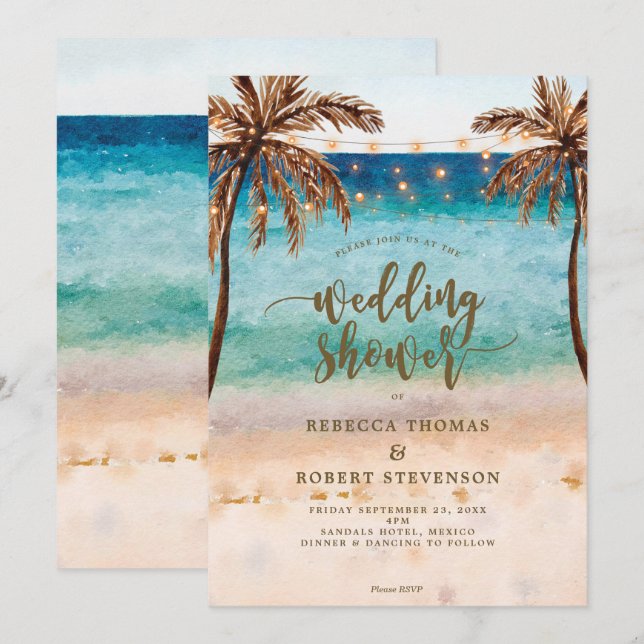 tropical beach scene wedding shower invitation (Front/Back)