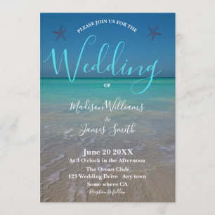 Tropical Beach Scene White Sands Modern Wedding Invitation
