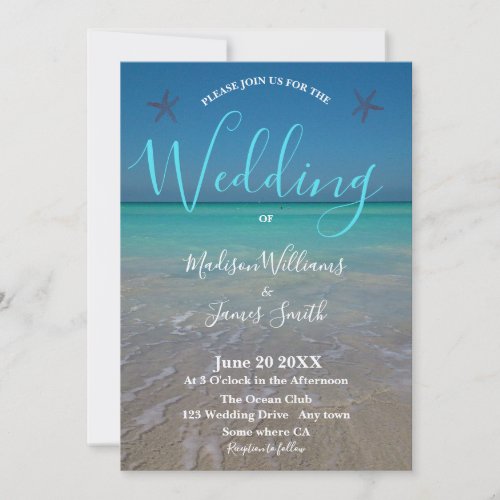 Tropical Beach Scene White Sands Modern Wedding Invitation