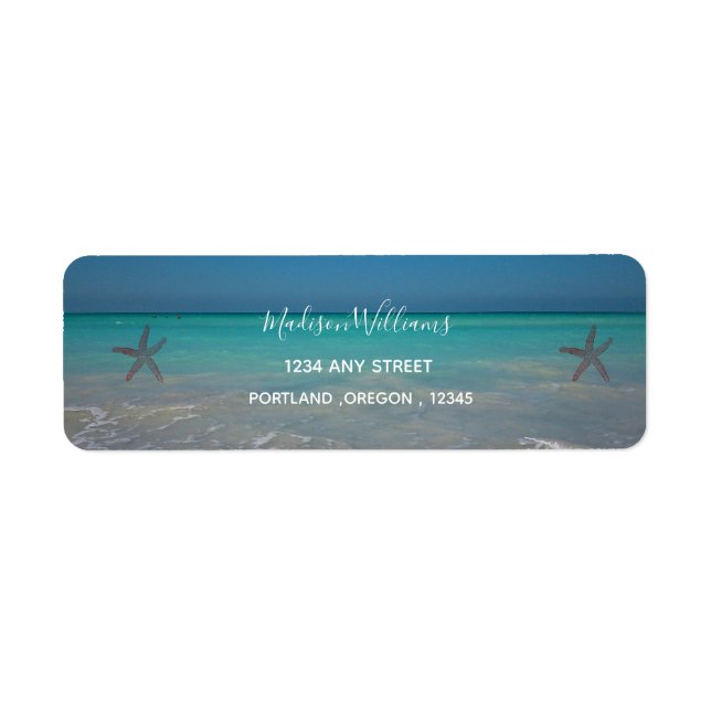 Tropical Beach Scene White Sands Modern Wedding Label (Front)