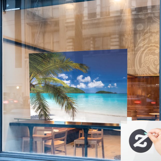Tropical Beach Scene Window Cling (Cafe Window)