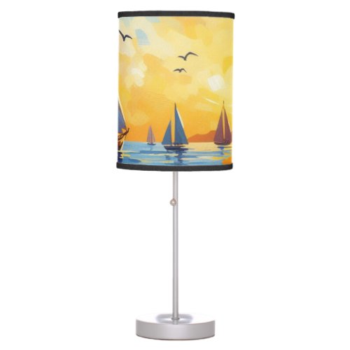 Tropical Beach Scene with Sailboats Table Lamp