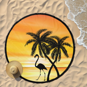 Tropical Beach Scenic Palm Tree Flamingo Beach Towel