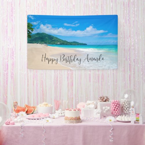 Tropical Beach Scenic Photo Birthday Banner