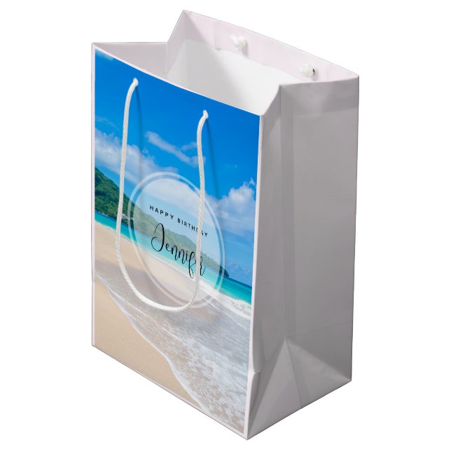 Tropical Beach Scenic Photo Birthday Medium Gift Bag (Front Angled)