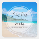 Tropical Beach Scenic Photo Candle Business Square Sticker
