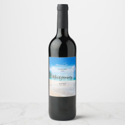 Tropical Beach Scenic Photo Wine Making Wine Label