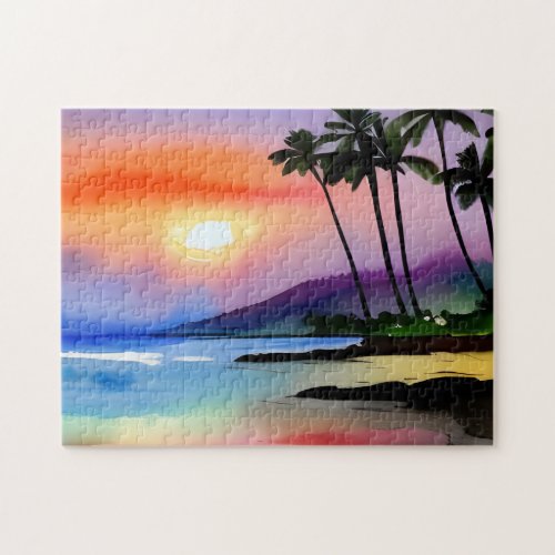 Tropical Beach Scenic Watercolor   Jigsaw Puzzle