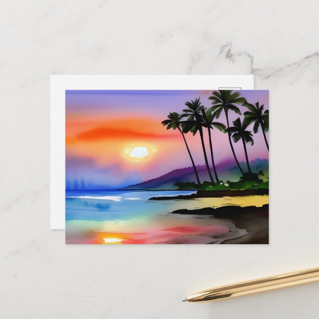 Tropical Beach Scenic Watercolor  Postcard (Front/Back In Situ)