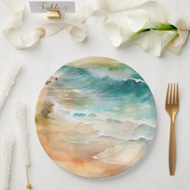 Tropical Beach Sea and Sand Ocean Coast Paper Plates (Wedding)