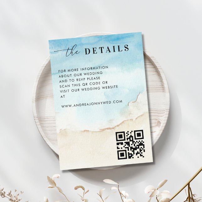 Tropical Beach Sea Ocean QR Code Details Wedding Enclosure Card (Creator Uploaded)