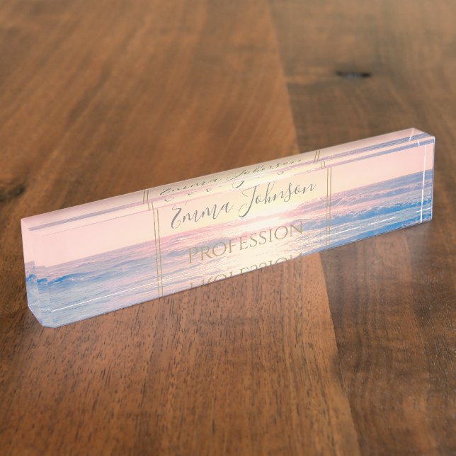 Tropical Beach Sea Sun Colorful Summer Desk Name Plate (Side)