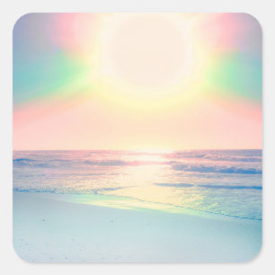 Tropical Beach Sea Sun Colorful Summer Square Sticker