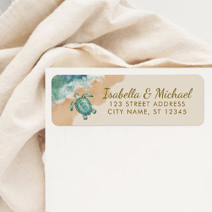 Tropical Beach Sea Turtle Gold Return Address Label