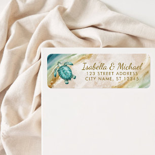 Tropical Beach Sea Turtle Gold Return Address Label
