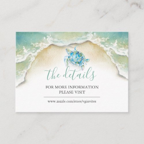 Tropical Beach Sea Turtle Website Wedding Enclosure Card
