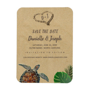 Tropical Beach Sea Turtle Wedding Save the Date Magnet