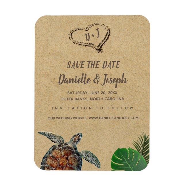 Tropical Beach Sea Turtle Wedding Save the Date Magnet (Vertical)