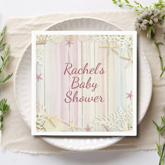 Tropical Beach Seashell Baby Shower Boho Chic Napkins (Creator Uploaded)