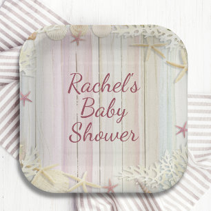 Tropical Beach Seashell Baby Shower Boho Chic Paper Plates