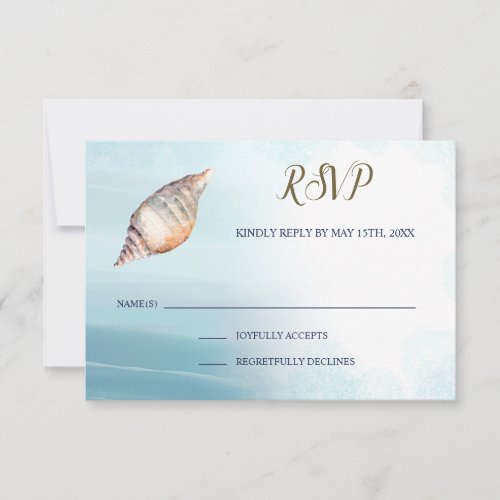 Tropical Beach Seashell Blue Watercolor Wedding RSVP Card