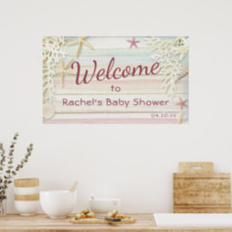 Tropical Beach Seashell Modern Boho Baby Shower Poster