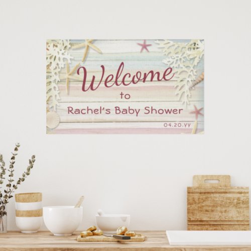 Tropical Beach Seashell Modern Boho Baby Shower Poster