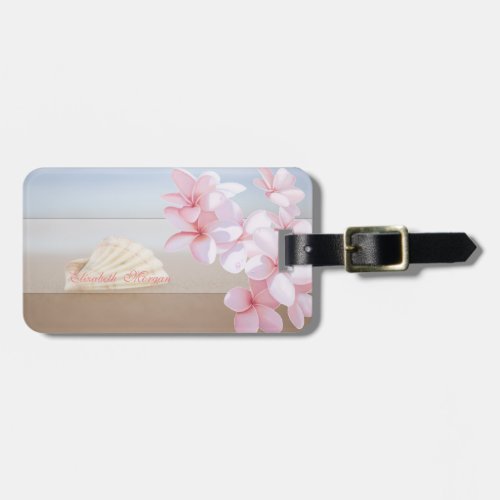 Tropical Beach Seashell Plumeria Luggage Tag