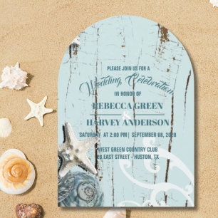 Tropical Beach Seashell Starfish Coastal Wedding Invitation