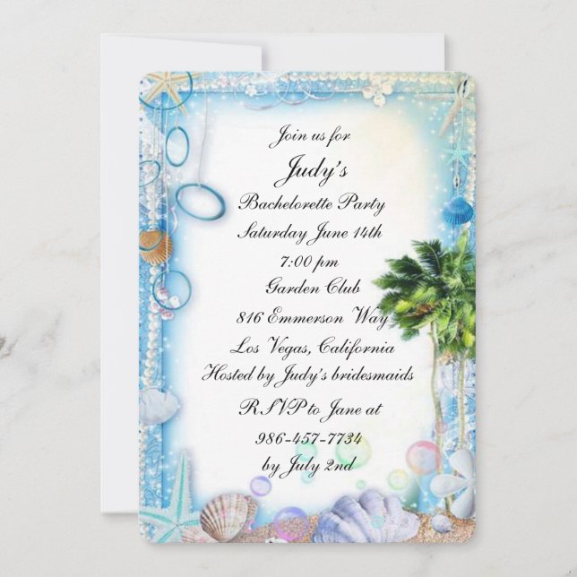 Tropical Beach Seashell Wedding Bachelorette Party Invitation (Front)