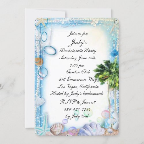 Tropical Beach Seashell Wedding Bachelorette Party Invitation